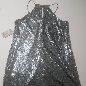Express Silver Sequin Keyhole Back Dress